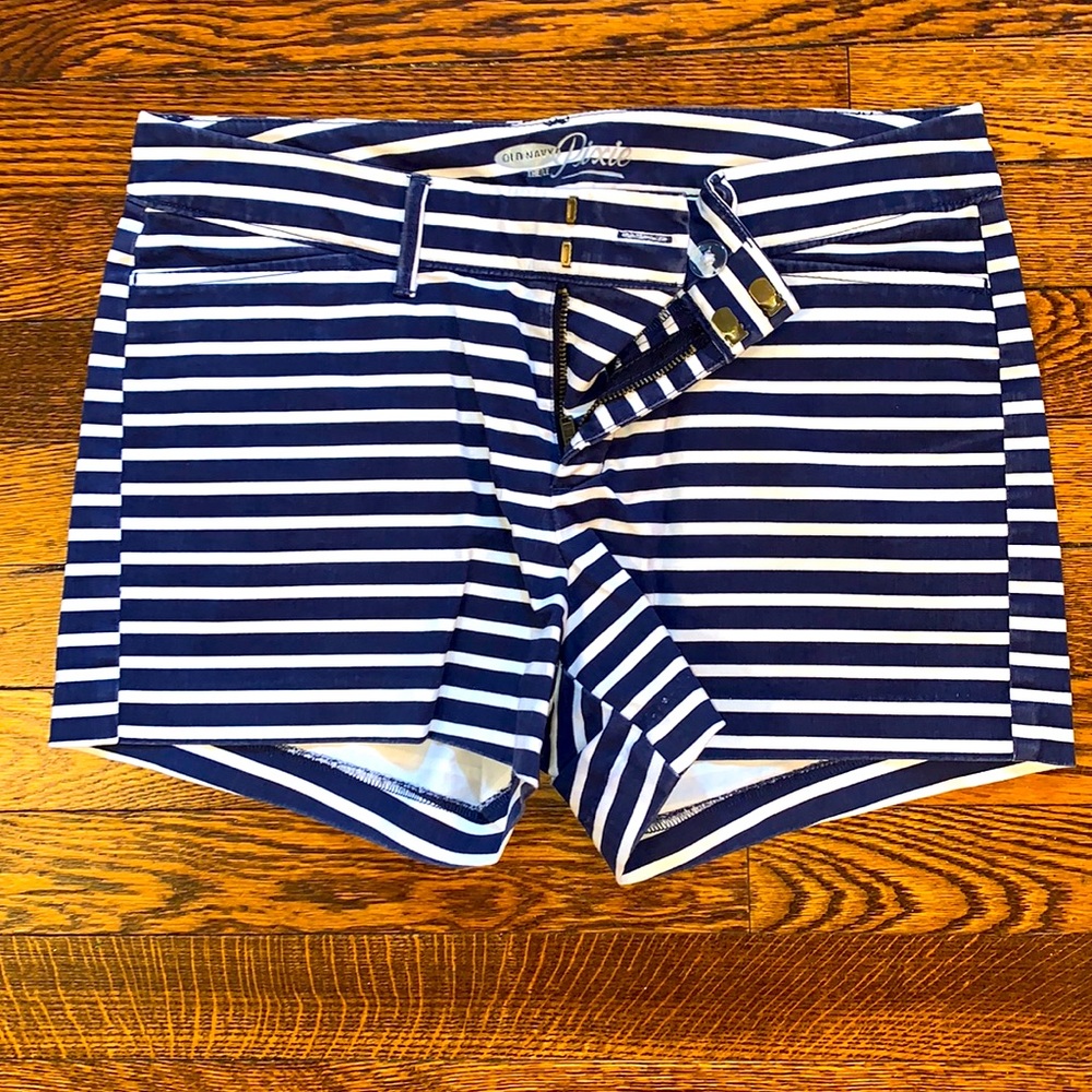 Old navy pixie shorts, navy and white stripes